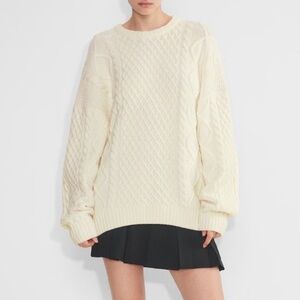 Sunday Best Aritzia Cable Knit Wool Blend Sweater Oversized Cream Beige size L